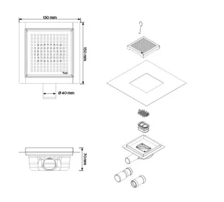 Wellis W-Drain Square padlóösszefolyó 15x15x7,5cm