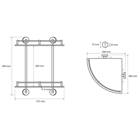 Sapho Omega Economy saroküvegpolc,dupla 28x28x38cm (XR604)