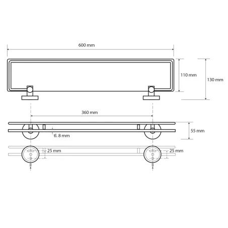 Sapho Omega üvegpolc 600x55x130 mm króm (XR600)