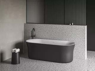 Ypsilon 180x80, akrilkád, fekete/fehér, szabadonálló, túlfolyó és lefolyó: fekete