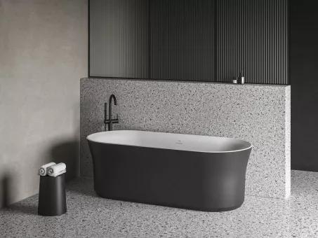 Ypsilon 180x80, akrilkád, fekete/fehér, szabadonálló, túlfolyó és lefolyó: fekete