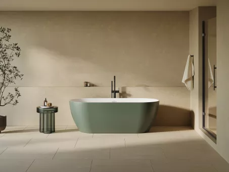 Ravak Freedom O Tec 170x77 akrilkád, Grey Green/fehér szabadonálló, fehér lefolyóval