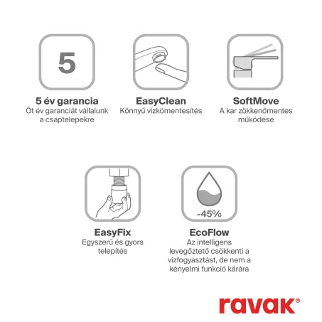 Ravak Álló mosdócsaptelep BeCool 190 mm, leeresztő nélkül - Chrome