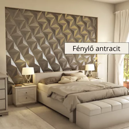 Triacono 3D falpanel 34,8x34,8x34,8cm - Fénylő antracit