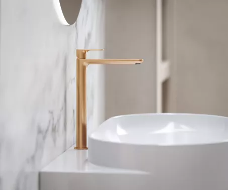 Ravak Álló mosdócsaptelep BeCool 335 mm, leeresztő nélkül, Rose Gold Brushed