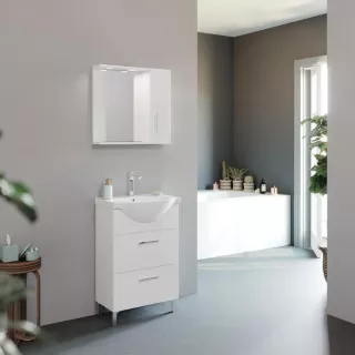 Savinidue Smart 55 alsó szekrény+mosdó+tükör polccal fényes fehér (862199LED)