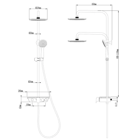 Sapho AQUALINE MARCO zuhanyoszlop zuhanyszettel, 800-1150mm, fehér (SL100)