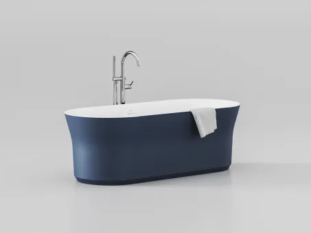 Ypsilon 180x80, akrilkád, Deepsea Blue/fehér, szabadonálló, túlfolyó és lefolyó: fehér