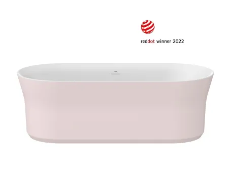 Ypsilon 180x80, akrilkád, Alabaster Pink/fehér, szabadonálló, túlfolyó és lefolyó: fehér