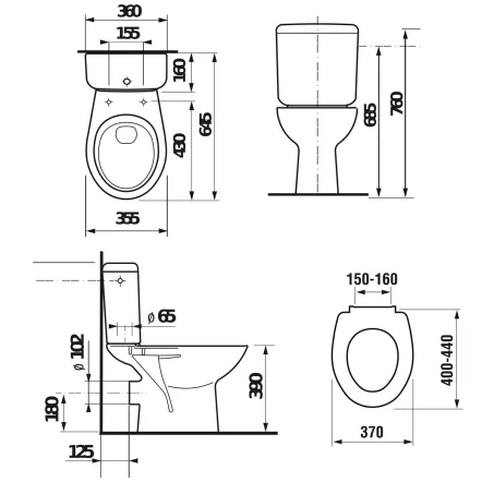 Jika Zeta mélyöblítésű, hátsós kifolyású monoblokkos WC (H8253960002411)