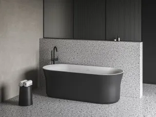 Ypsilon 180x80, akrilkád, fekete/fehér, szabadonálló, túlfolyó és lefolyó: fekete