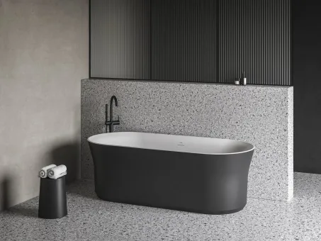 Ypsilon 180x80, akrilkád, fekete/fehér, szabadonálló, túlfolyó és lefolyó: fekete