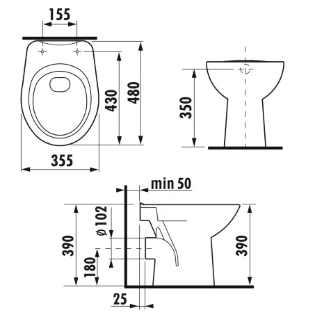 Jika Zeta álló WC, hátsó kifolyású, mélyöblítésű (H822396)