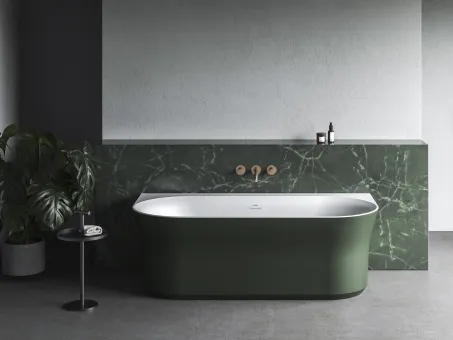 Ypsilon Wall 178x86, akrilkád, Grey Green/fehér, szabadonálló, túlfolyó és lefolyó: fehér