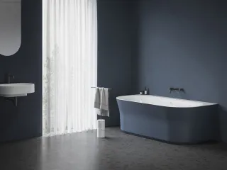 Ypsilon Wall 178x86, akrilkád, Deepsea Blue/fehér, szabadonálló, túlfolyó és lefolyó: fehér