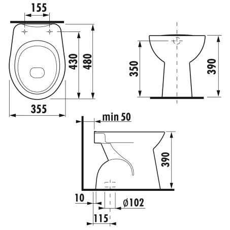 Jika Zeta álló Wc alsó kif.mélyöblítésű nyújtott (JZ03)