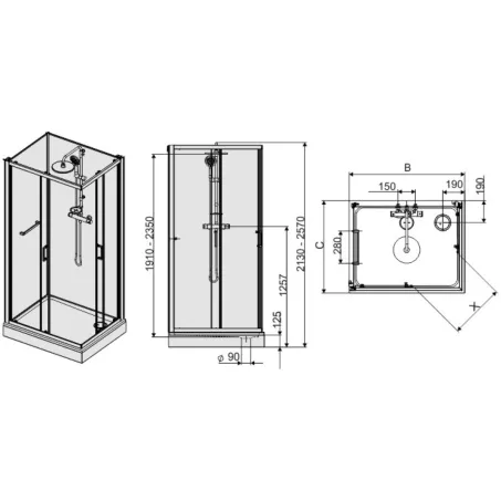 Négyoldalról zárt  szögletes zuhanykabinok kpl-KCKN/CLIIa-80X100 W0 üveggel /fehér hátfallal és fehér kerettel