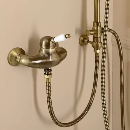 KIRKÉ zuhanycsaptelep zuhanyszett nélkül, fehér kerámia karral, bronz