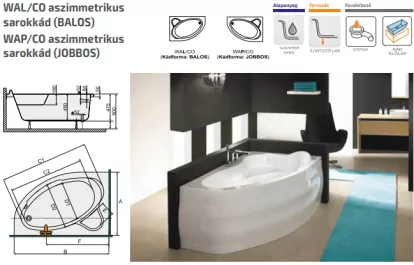 Sanglass fürdőkád WAP/CO 100x150+ST5 lábbal