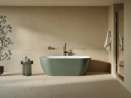 Ravak Freedom O Tec 170x77 akrilkád, Grey Green/fehér szabadonálló, fehér lefolyóval