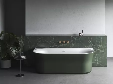 Ypsilon Wall 178x86, akrilkád, Grey Green/fehér, szabadonálló, túlfolyó és lefolyó: fehér