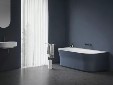 Ypsilon Wall 178x86, akrilkád, Deepsea Blue/fehér, szabadonálló, túlfolyó és lefolyó: fehér