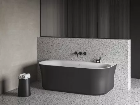 Ypsilon Wall 178x86, akrilkád, fekete/fehér, szabadonálló, túlfolyó és lefolyó: fekete