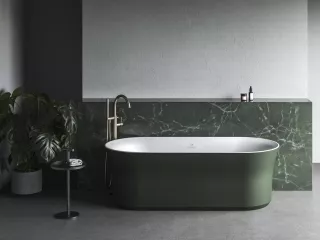 Ypsilon 180x80, akrilkád, Grey Green/fehér, szabadonálló, túlfolyó és lefolyó: fehér