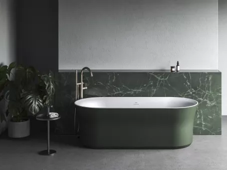Ypsilon 180x80, akrilkád, Grey Green/fehér, szabadonálló, túlfolyó és lefolyó: fehér
