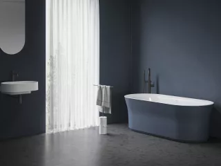 Ypsilon 180x80, akrilkád, Deepsea Blue/fehér, szabadonálló, túlfolyó és lefolyó: fehér