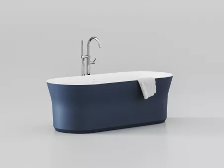 Ypsilon 180x80, akrilkád, Deepsea Blue/fehér, szabadonálló, túlfolyó és lefolyó: fehér