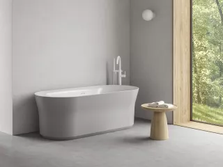 Ypsilon 180x80, akrilkád, Smoke Grey/fehér, szabadonálló, túlfolyó és lefolyó: fehér