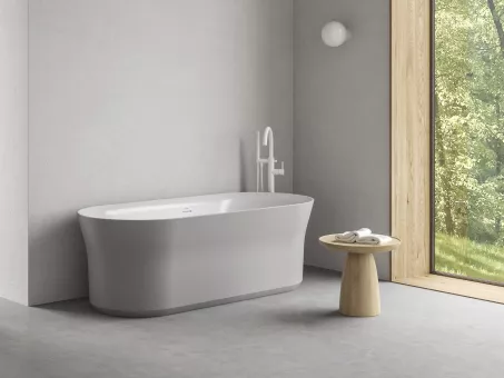 Ypsilon 180x80, akrilkád, Smoke Grey/fehér, szabadonálló, túlfolyó és lefolyó: fehér
