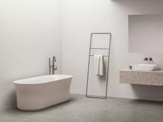 Ypsilon 180x80, akrilkád, Alabaster Pink/fehér, szabadonálló, túlfolyó és lefolyó: fehér