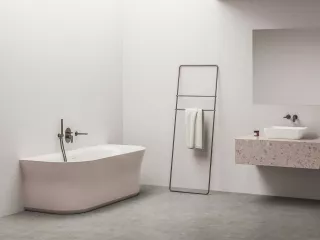 Ypsilon Wall 178x86, akrilkád, Alabaster Pink/fehér, szabadonálló, túlfolyó és lefolyó: fehér