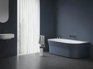 Ypsilon Wall 178x86, akrilkád, Deepsea Blue/fehér, szabadonálló, túlfolyó és lefolyó: fehér
