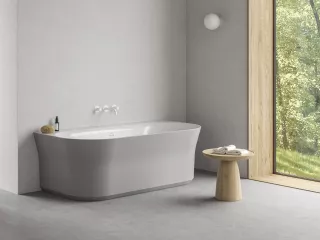 Ypsilon Wall 178x86, akrilkád, Smoke Grey/fehér, szabadonálló, fehér lefolyóval