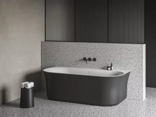 Ypsilon Wall 178x86, akrilkád, fekete/fehér, szabadonálló, túlfolyó és lefolyó: fekete